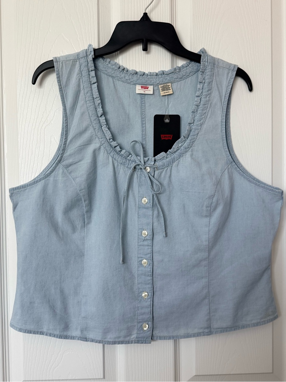 Levi's Pale Blue Sleeveless Button-Front Tie Top
